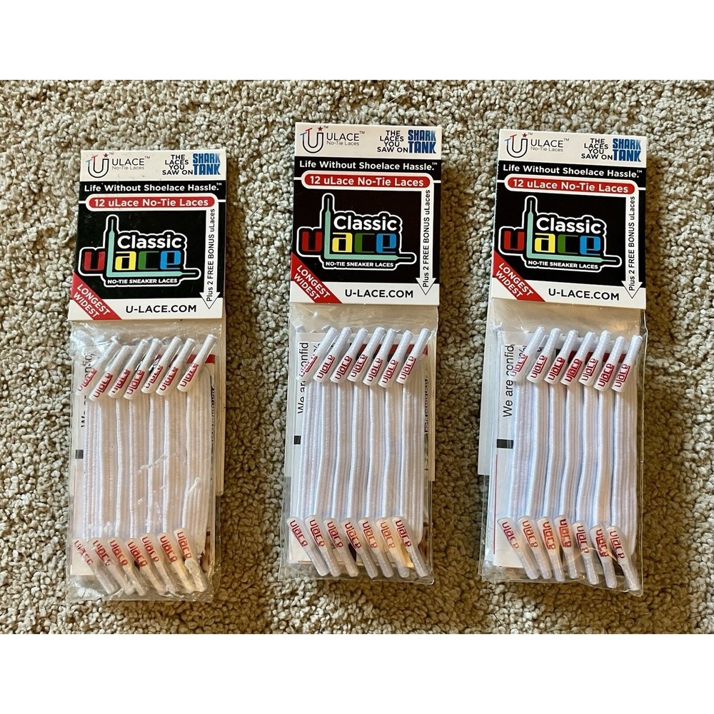 uLace Classic No-Tie Elastic Sneaker Laces, White (MM), 3 packs, 14 Laces Each
